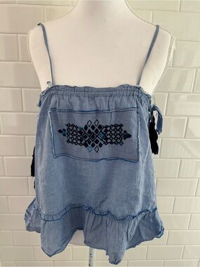Lemlem Light Blue Embroidered Spaghetti Strap Swim Coverup
